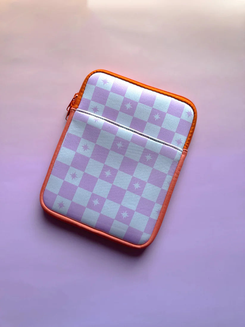 Checkered Lilac- Book/Kindle Sleeve Small