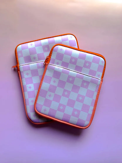 Checkered Lilac- Book/Kindle Sleeve Small